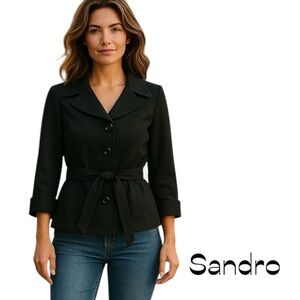 Sandro Black Belted Jacket NWT Size S